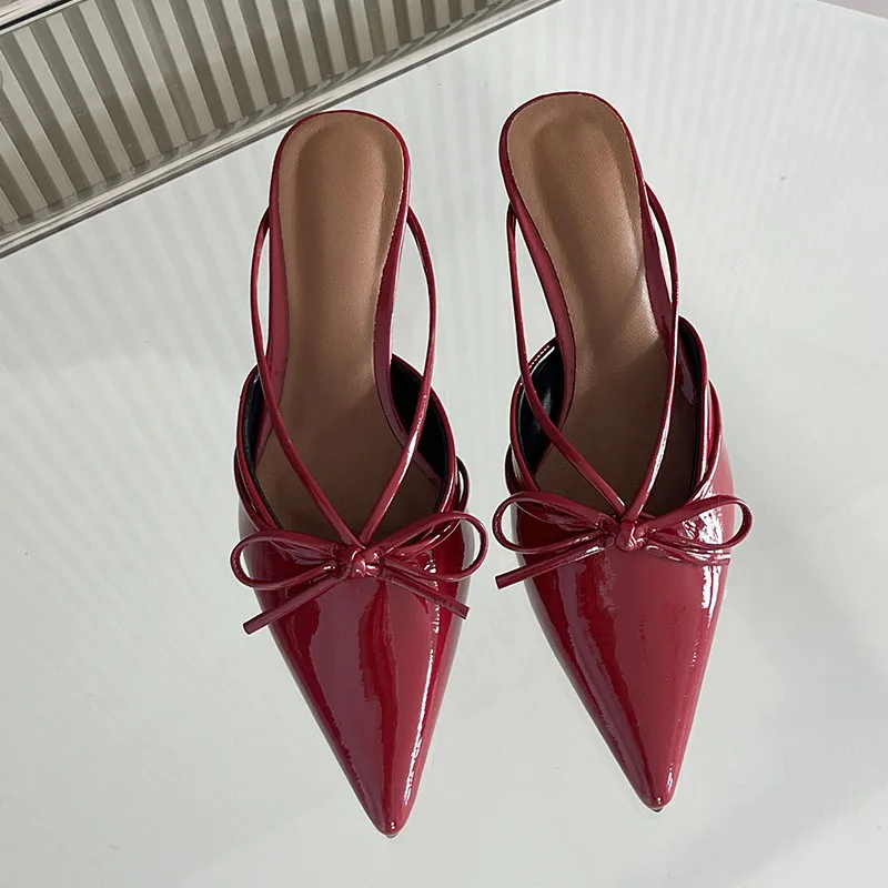 Female Pointed Toe Footwear New 2025 Pumps Women Low Heel Shoes Mules Fashion Butterfly-Knot Shallow Ladies Heel Shoes Slides