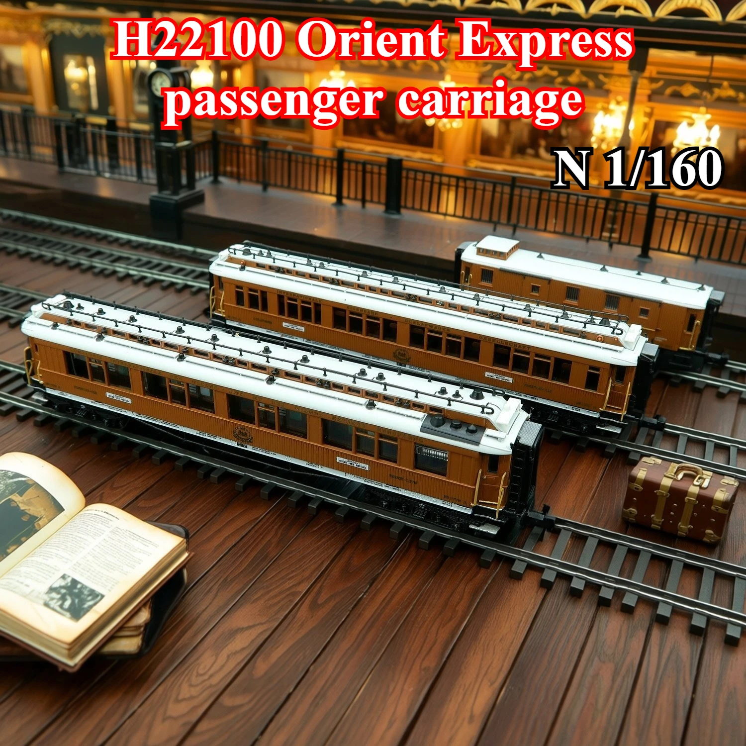 N-scale 1/160 Train Car Model H22100 Wooden Grain Orient Express Passenger Car 3-car set Non-powered Train Model Boys' Toy Gift