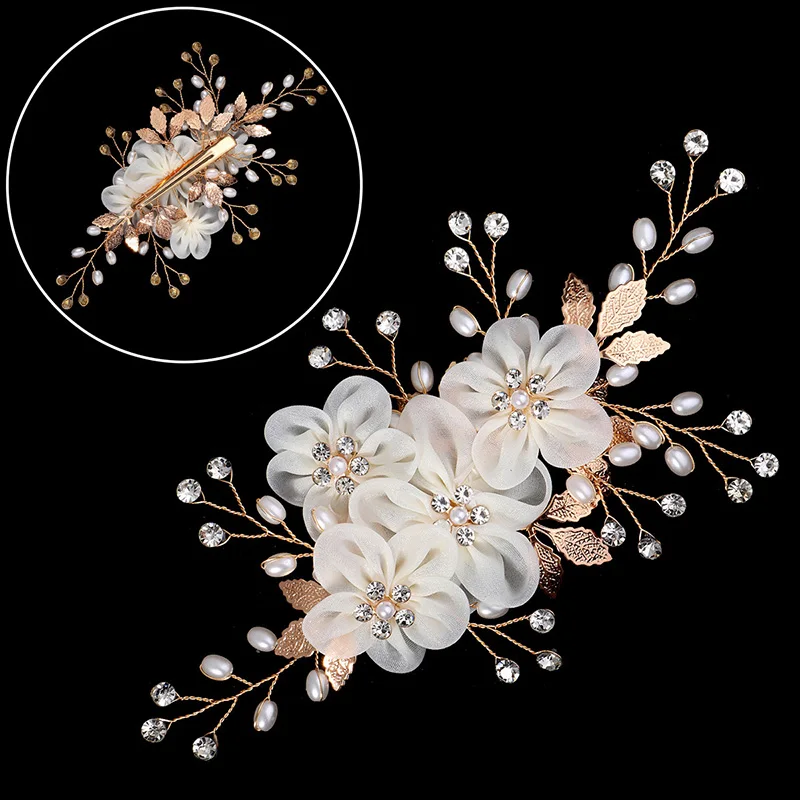 White Flowers Hair Pins for Bride Bridesmaids Flower Girls  Handmade Tiara Hair Comb Pearl Bridal Wedding Hair Accessories