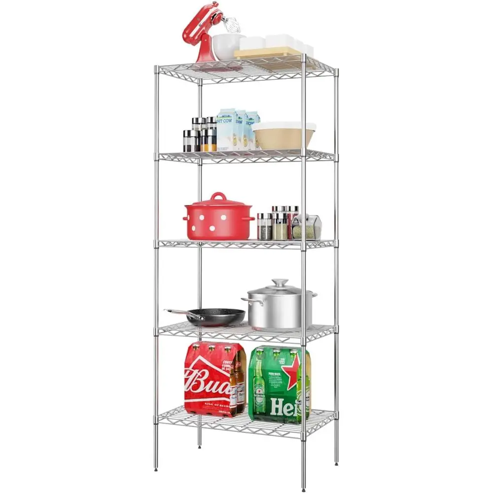 5 Tier Metal Wire Shelving Unit - Heavy Duty Storage Rack for Utility, Bathroom, Kitchen