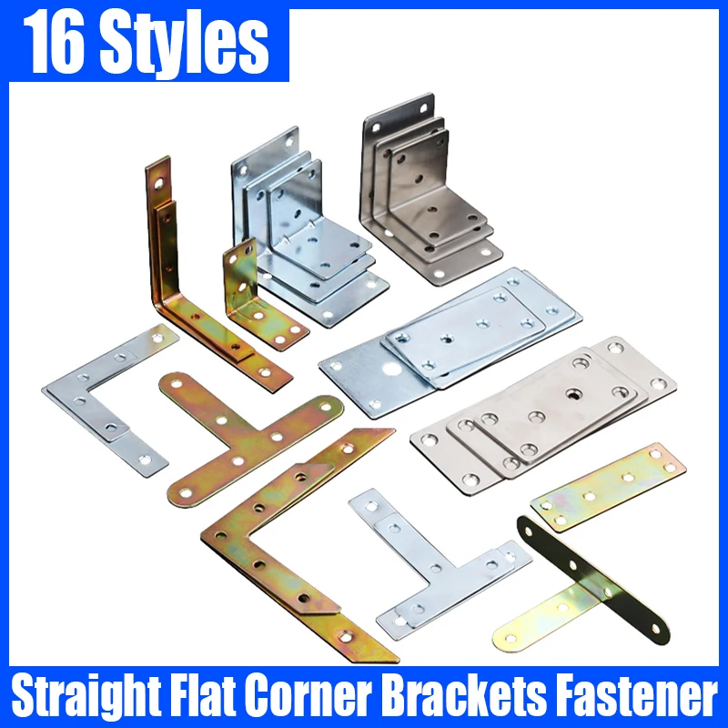 

2/20PC Straight Flat Corner Brackets 90 Degree Angle Bracket L/T-shaped Corner Brace Joint Bracket Fastener For Fixing Furniture