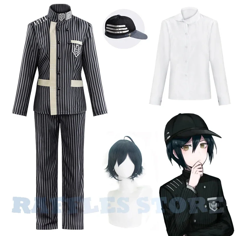 2023 New Anmie Danganronpa 3 Saihara Shuichi Cosplay Costume Wig Adult Men Women Striped Suit Halloween Carnival Costume Shirt