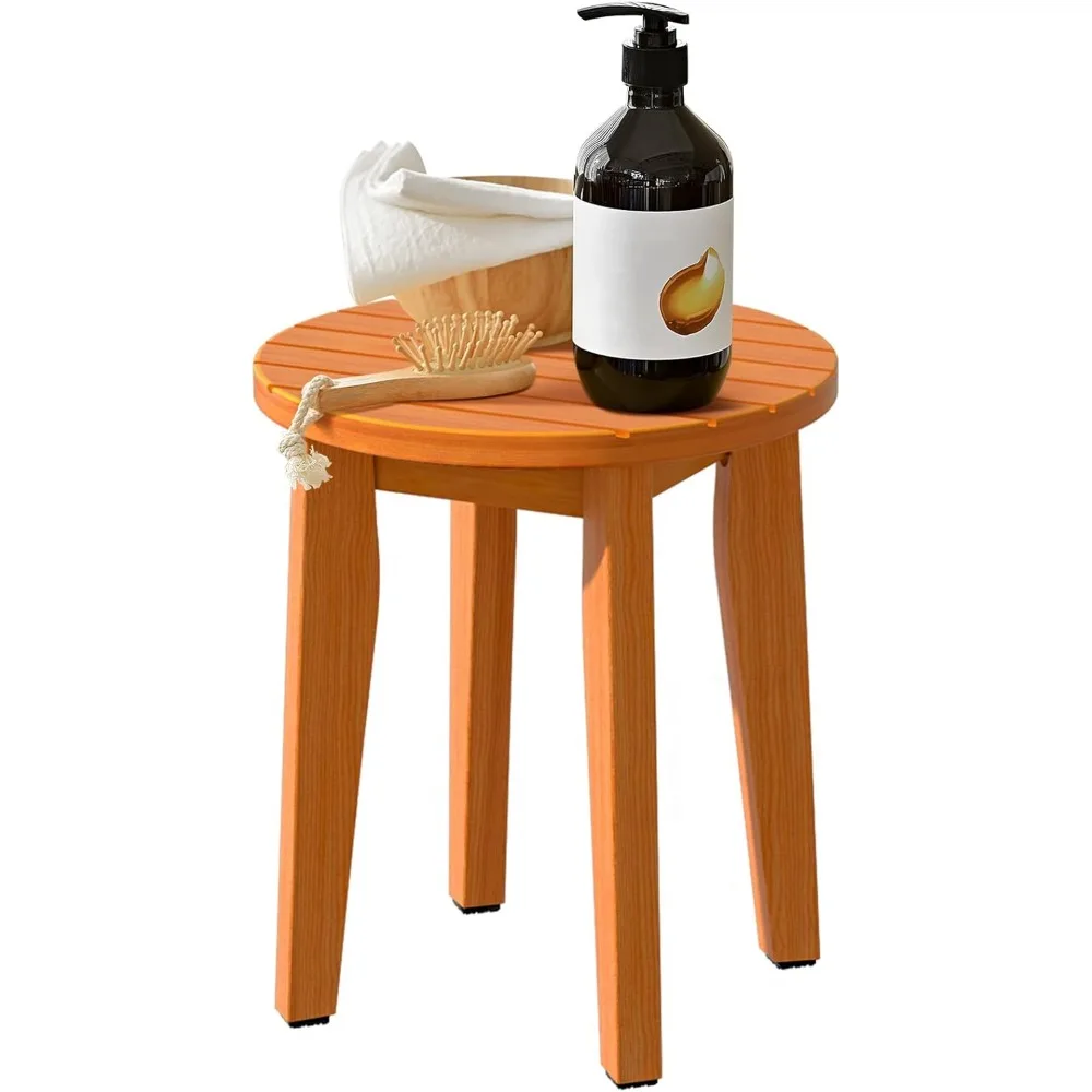 Round 16 Inch Bamboo Waterproof Shower Stool Chair Wooden Bath Corner Shaving Legs Bench Seat Honey XL