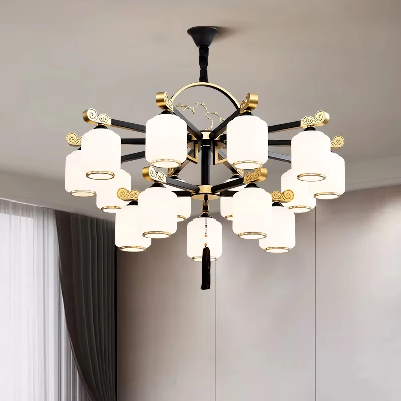 

Люстра в китайском стиле для гостиной, скандинавская вилла, дуплексное здание, большой подвесной светильник, современный светильник для лестницы в столовой