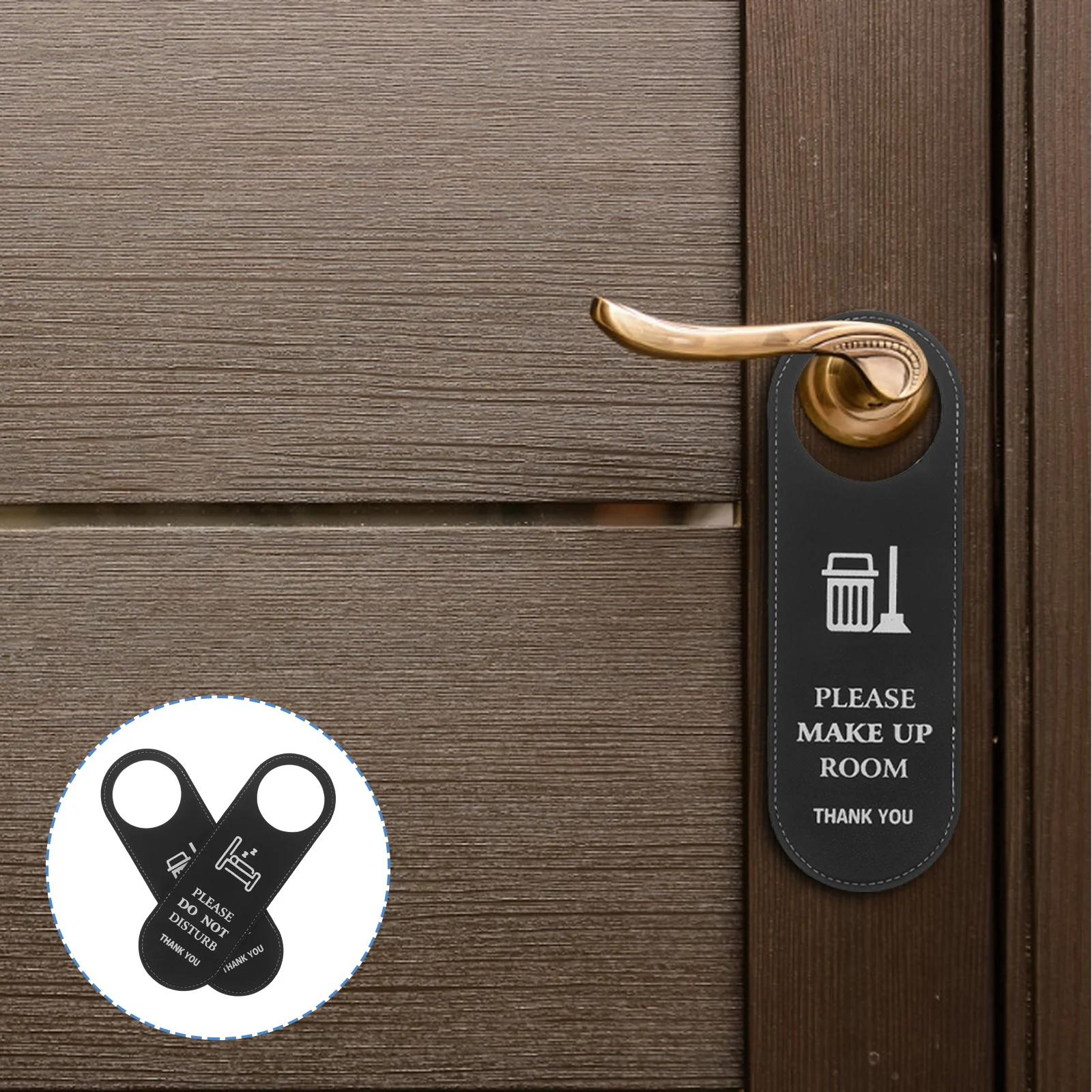 

2pcs Do Not Disturb Hanging Sign Pu Double-Sided Door Knob Hanger For Hotel Office Dorm Make Up Room Housekeeping