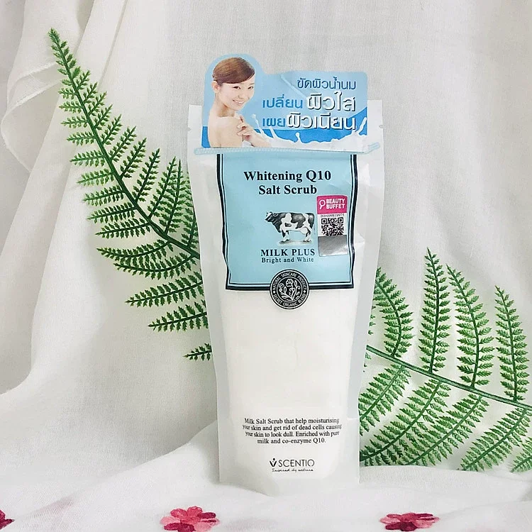 300 g Milchsalzpeeling mit Q10 und Vitamin E – aufhellendes und feuchtigkeitsspendendes Körperpeeling für sanfte, glatte Haut, Spa-ähnliche Pflege zu Hause