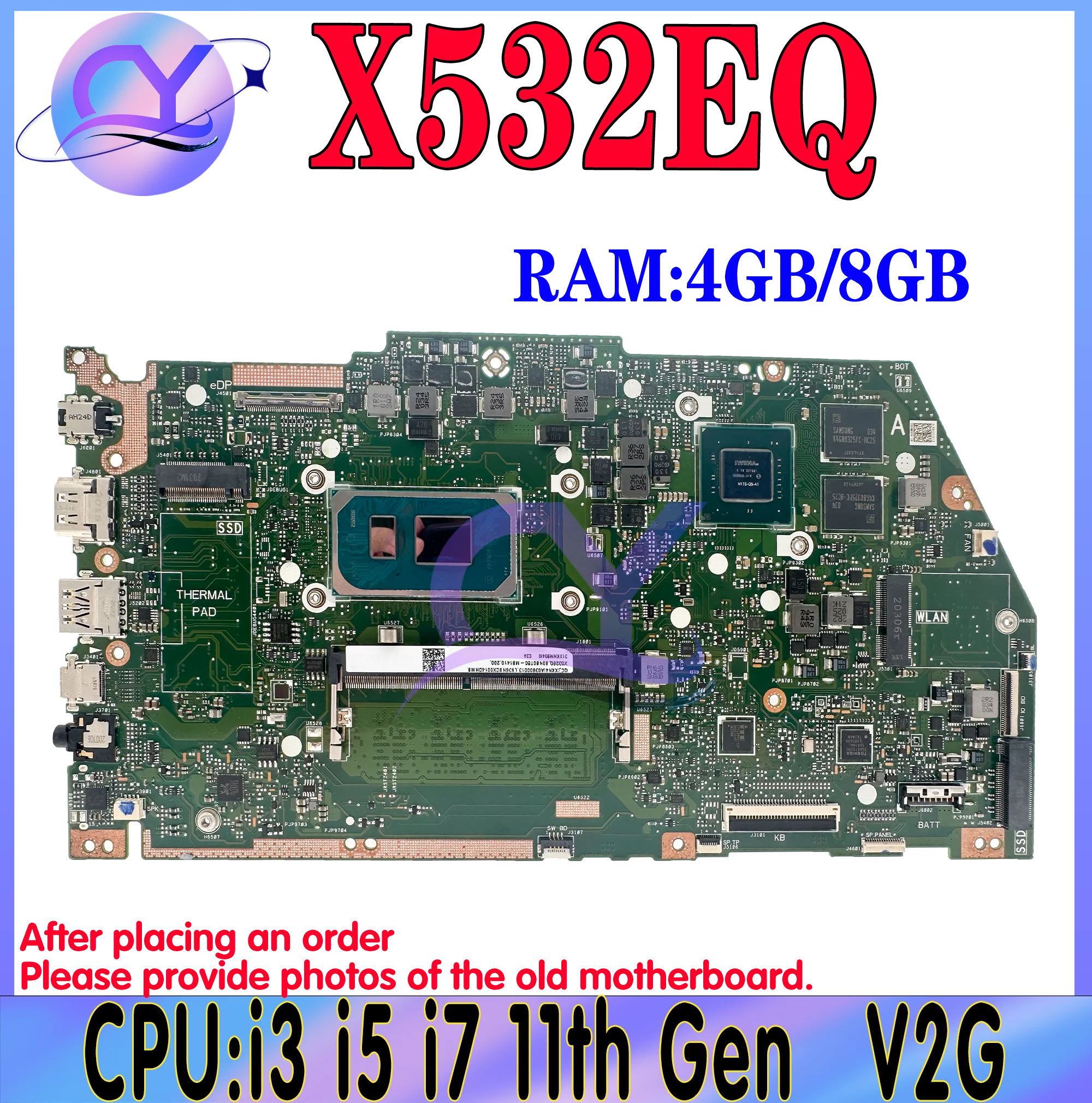 

X532EQ Mainboard For ASUS VivoBook X532E K532EQ S532EQ V532EQ Laptop Motherboard With i3 i5 i7 11th CPU 4G/8G-RAM DDR4