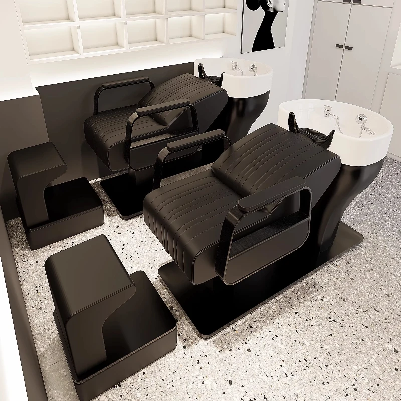 

Ceramic Basin Barber Shop Shampoo Chairs Luxury Stainless Steel Shower Hair Shampoo Chairs Haircutting Furniture Stoelen Lsxtc