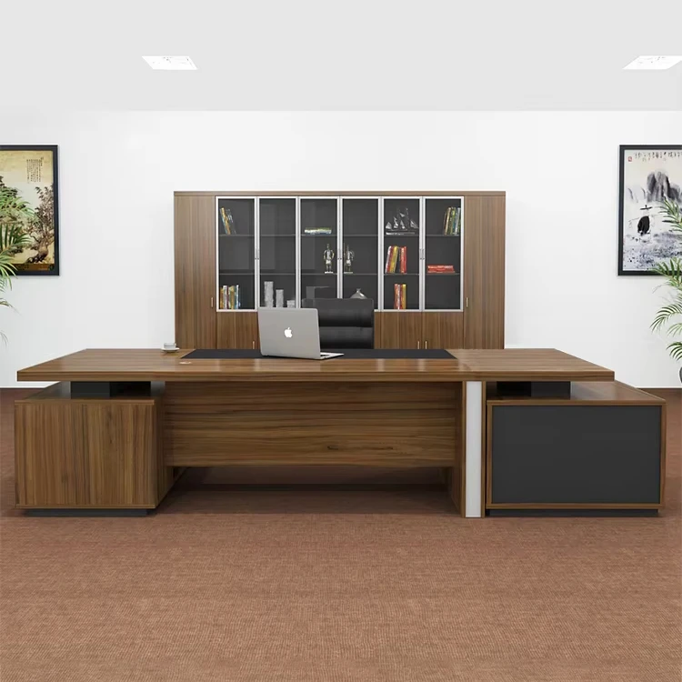 xx-Strong Convertible L Shaped Executive Office Desk 2.4m 2.8m with Dual-Side Cabinet and Drawers*