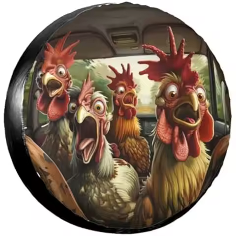 Funny Screaming Chickens Thick Spare Tire Cover Polyester Wheel Protector for RV Camper Truck SUV
