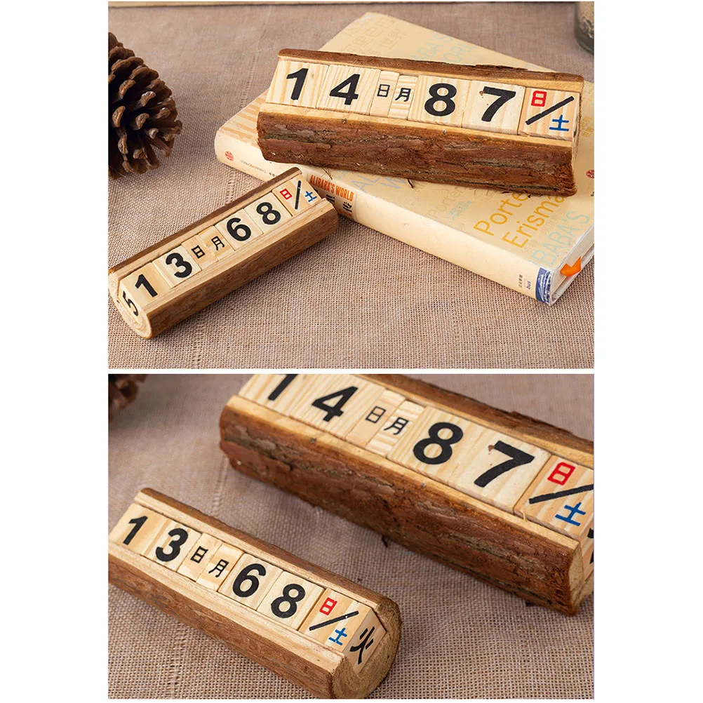

2 PCS Wooden Calendar Vintage Ornaments Date Display DIY Table Decoration Desktop Creative Manual Office