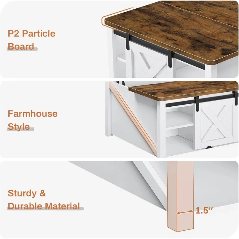 China Supplier Farmhouse Style Living Room Furniture Country Wooden Modern Lift Table Coffee Table