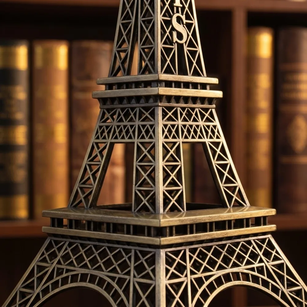 Bronze Tone Paris Eiffel Tower Figurine Statue Exquisite Craft Creative Building Model Miniature Replica Stylish