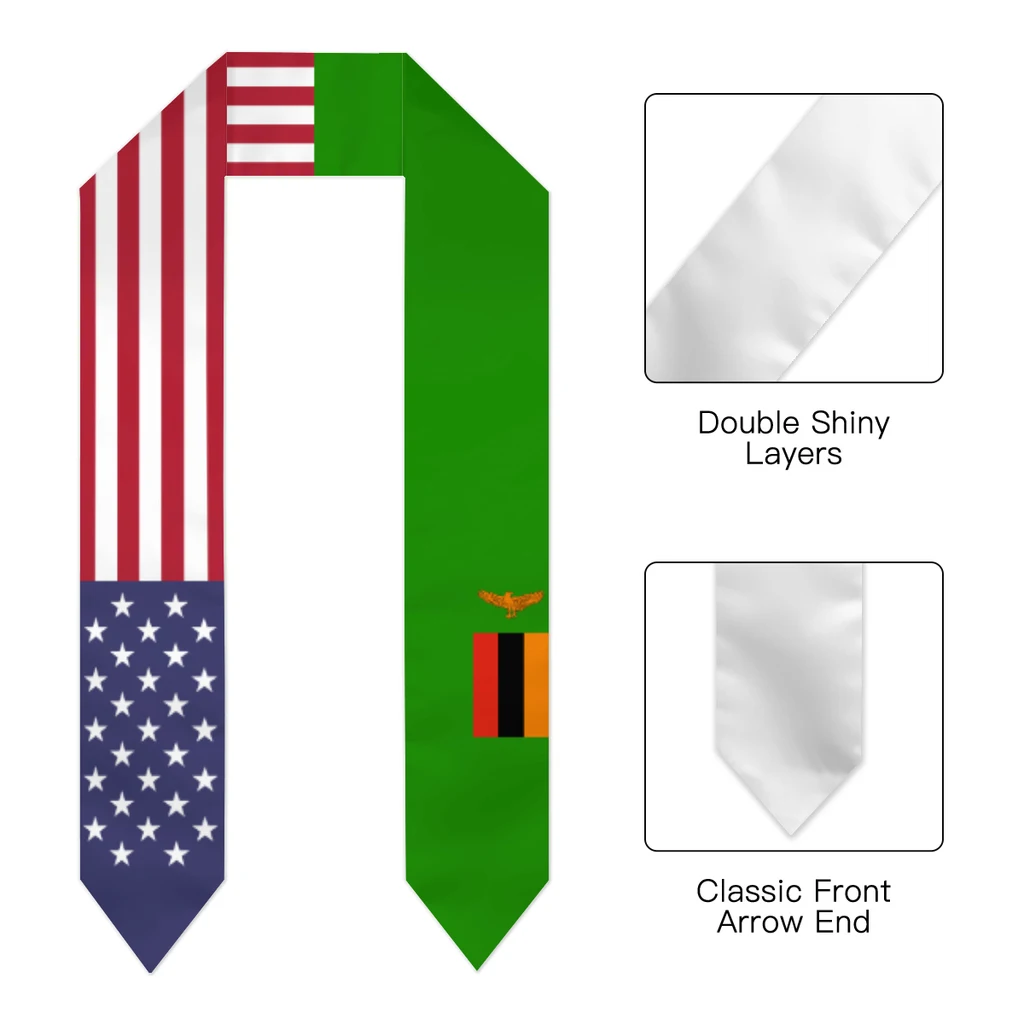 Graduation Sash Zambia & USA United States Flag Stole Shawls Graduate Wraps Scraf International Student Pride Gifts