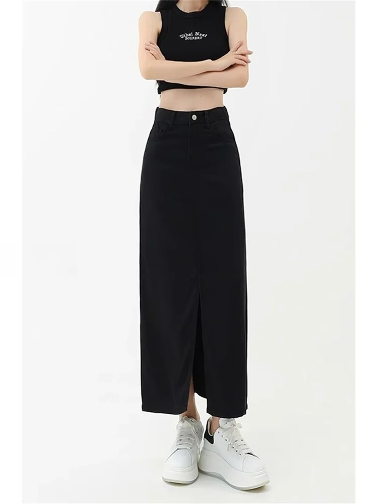 

plus Size Bla Lyocell Denim Skirt Women Summer Thin A-Line Wrap around Skirt Slimming High Waist Casual Sle