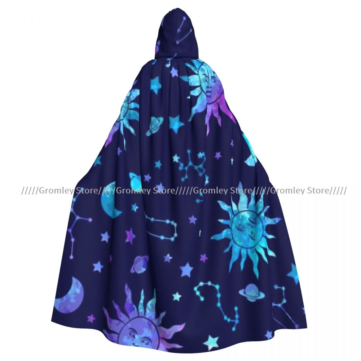 Medieval Halloween Cosplay Cloak Hooded Coat Space Galaxy Constellation Cape Coat Long Trench Costume Wizard Cloak