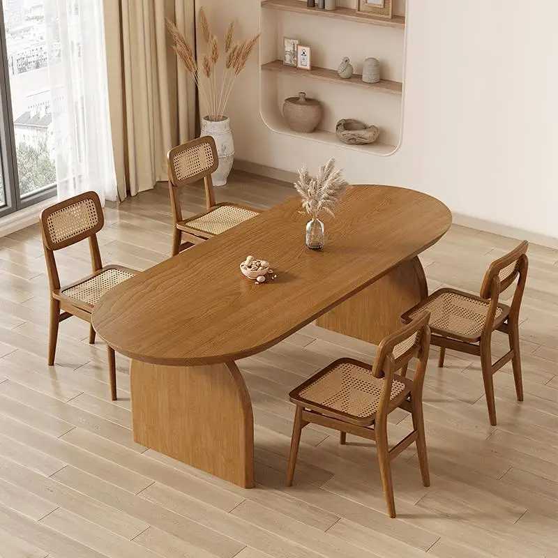 Wabi-**** wind solid wood dining table, Japanese-style homestay restaurant log workbench, small apartment multi-person household