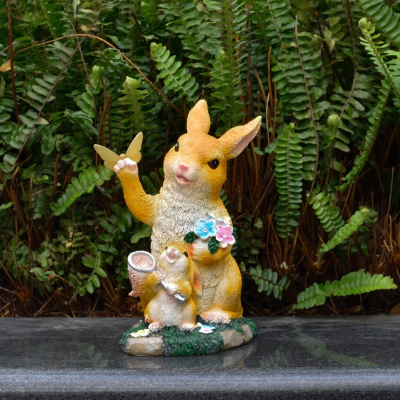Glow-in-the-dark Butterfly and Rabbit Figurines Solar-powered Outdoor Lights Garden Decorations Animal Statues Desk Decoration