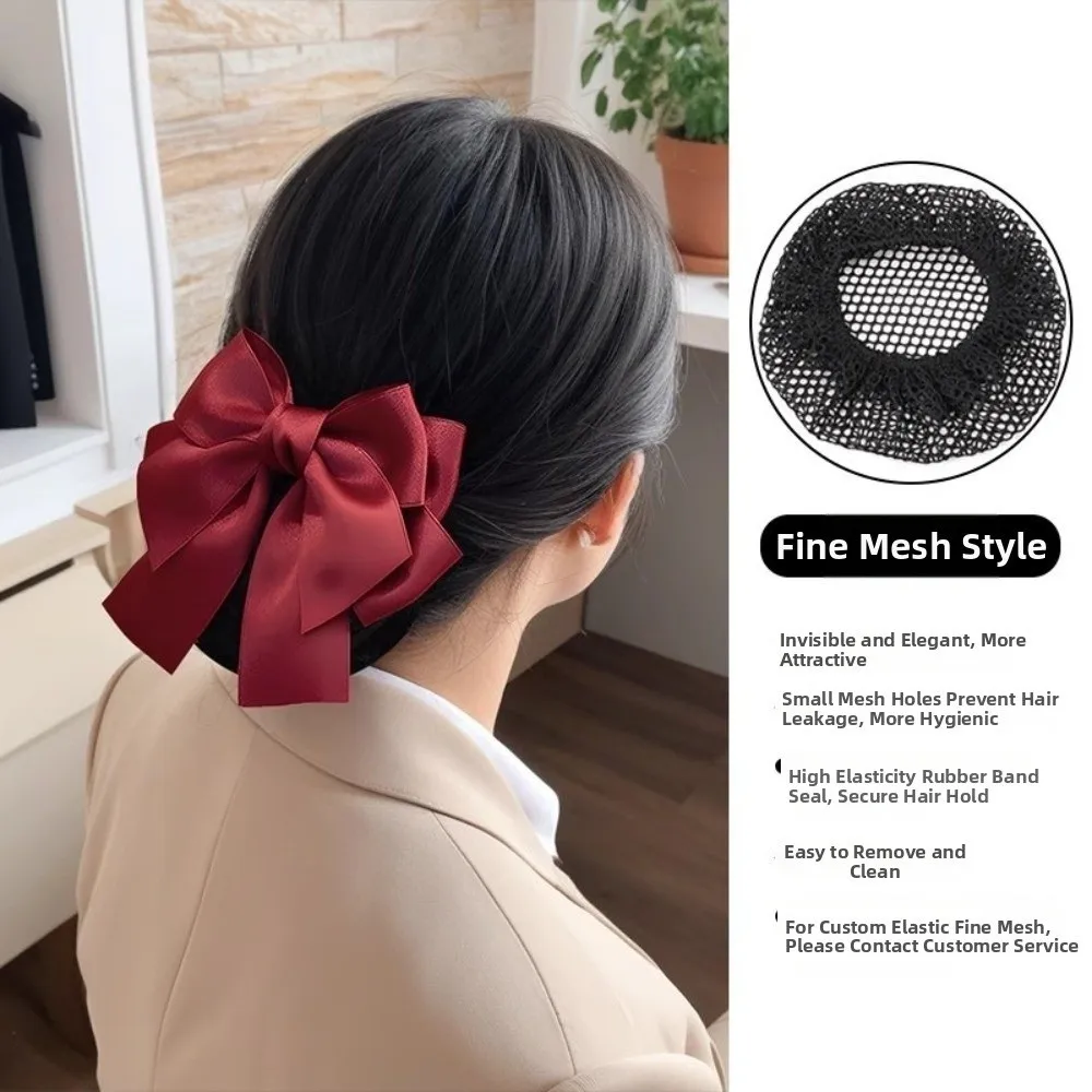 

Sweet Comfortable Bowknot Knit Hair Net Vintage Double Layer Cover Net Hair Clip Spring Clip Elegant Ponytail Clip Female