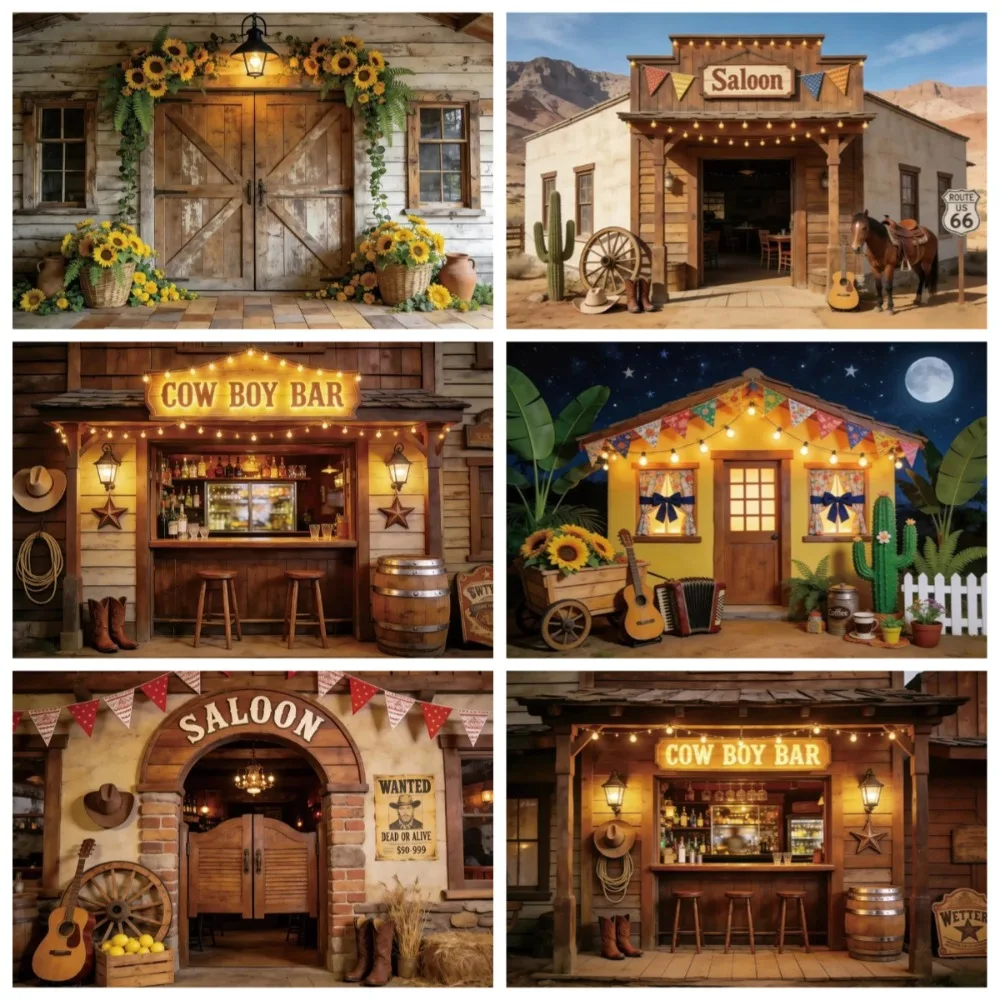 

Wild West Cowboy Salon Theme Banner Background Cloth, Children's Birthday Party, Home Decoration Photography Studio Background