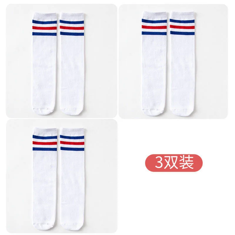 1/2/3Pairs Kinder Mädchen Kniehohe Baumwolle Socken Schwarz Weiß Drei-Linie Gestreiften Laufsport socken Fußball Golf Sport Socken – Detail 37