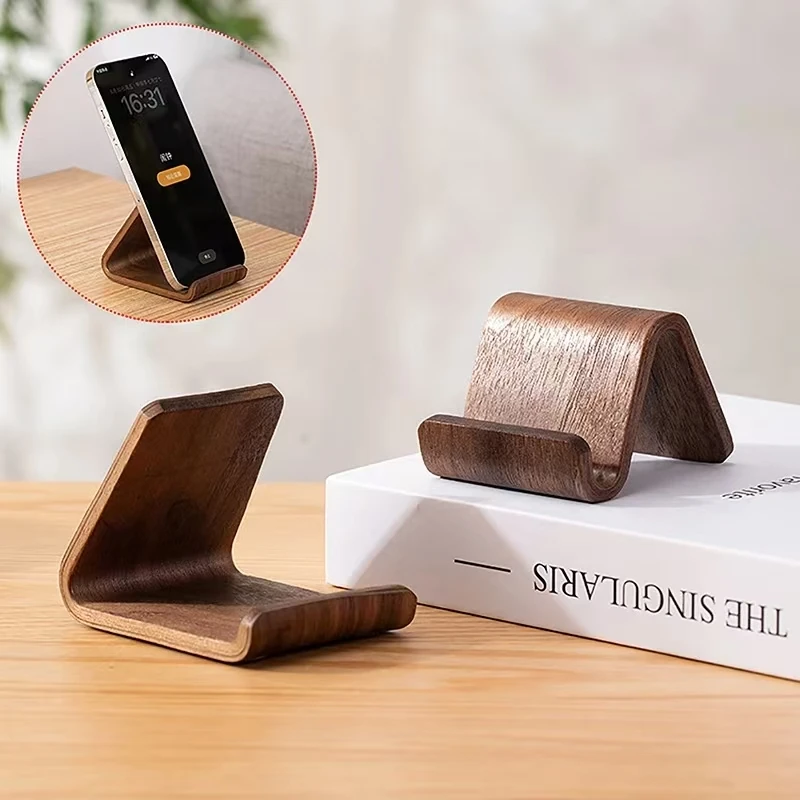 1PC Multifunctional Solid Wood Phone Holder Front Desk Business Card Display Rack Creative Home Office Desktop Decoration