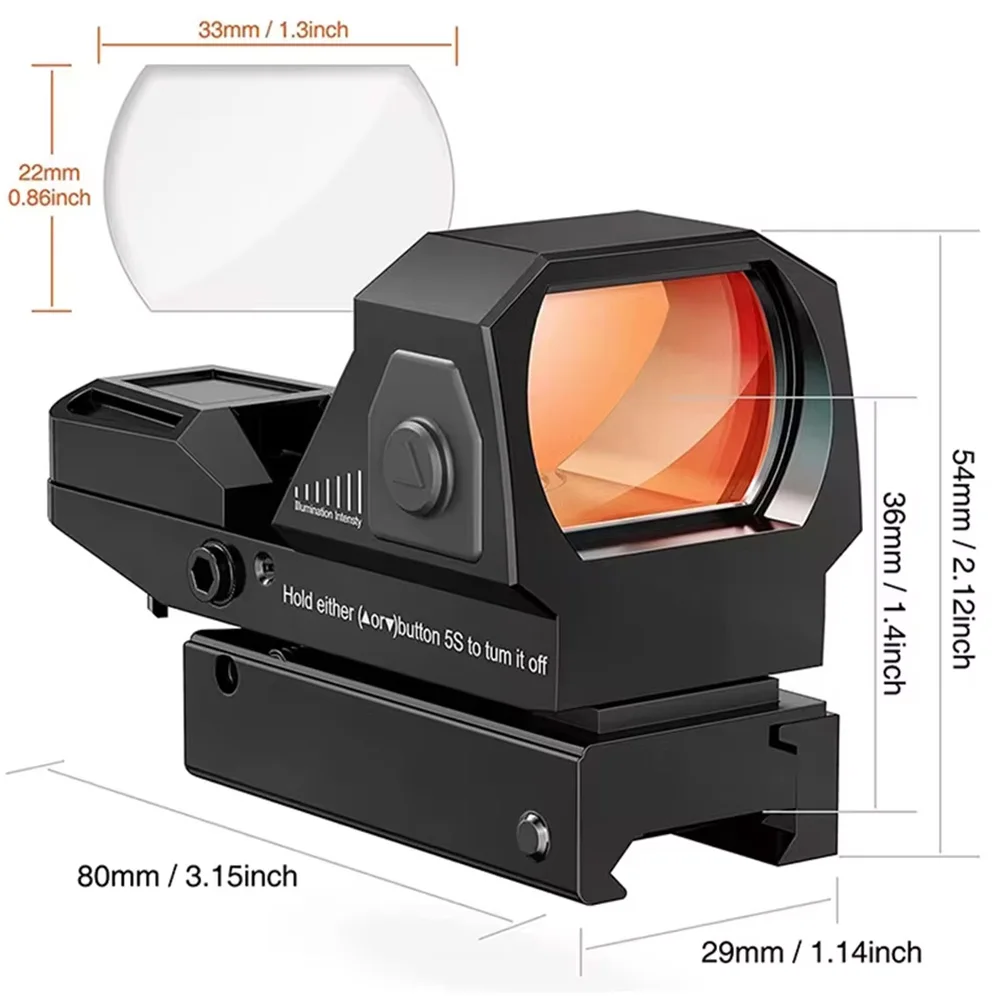 Mini Red Dot Sight 1X22X33mm Reflex Optics Scope Hunting Riflescope 4 Reticles Tactical Gun Sight for 20mm Rail Mounted