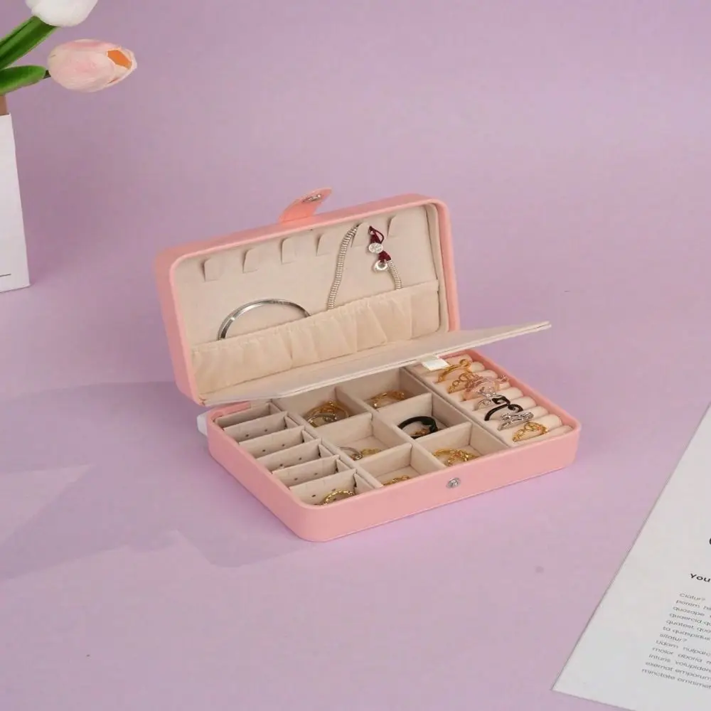 High-end Portable Jewelry Storage Box Large Capacity Exquisite Buttoned Jewelry Organizer Box Dustproof Display