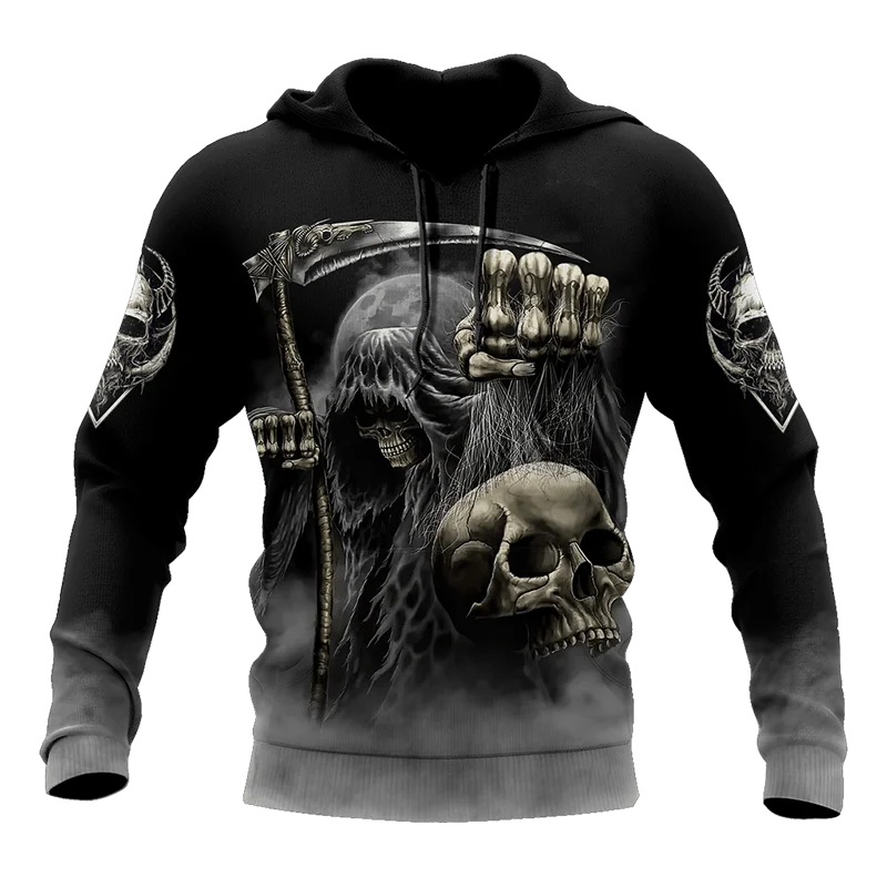 men's 3D full print fashionable pullover suitable for both men and women casual street wear skull pattern hooded sweatshirt