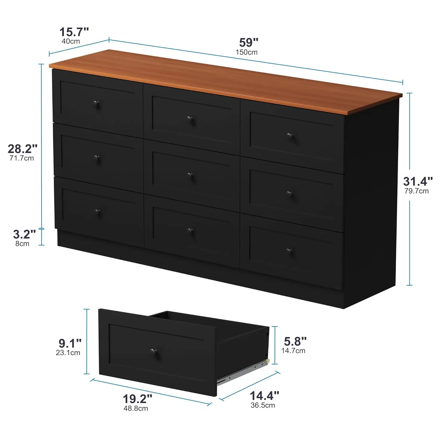 9 Drawer Dresser, 59