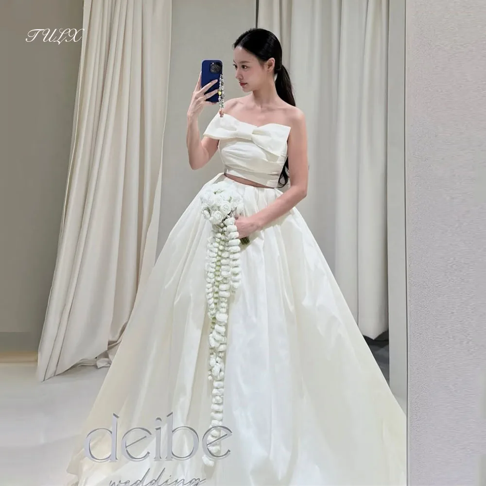 

TULX Ivory Taffeta 2Pcs Wedding Dress Korea Photo Shoot Strapless Bow Corset Bridal Gowns Floor Length 웨딩드레스 Customized
