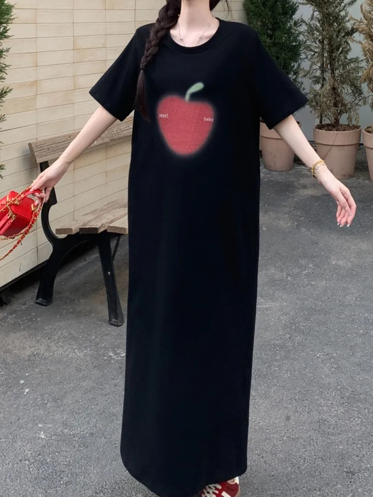 Plus Size Zomer Korte Mouwen T-shirt Jurk Vrouwen Elegante Vintage Losse Zwarte Vrouw Jurk Dames Jurken Vestidos