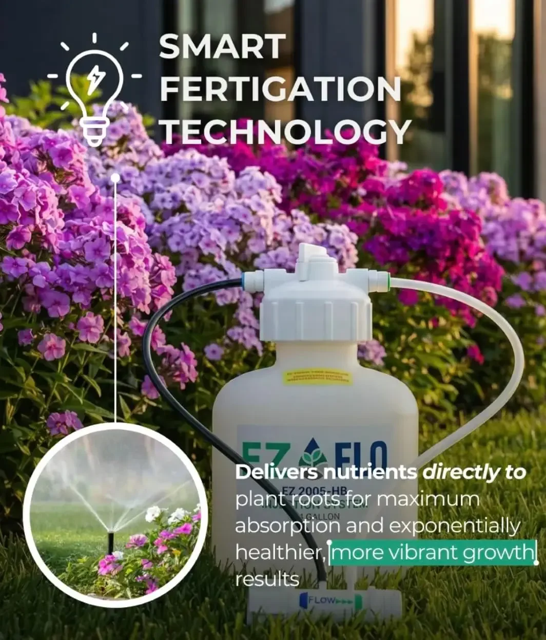 3/4 Gallon Hose-Bib & Drip Fertilizer Injector | Low-Pressure Garden Feeder for On/Off Flow & Drip Irrigation | EZ 2005-HB