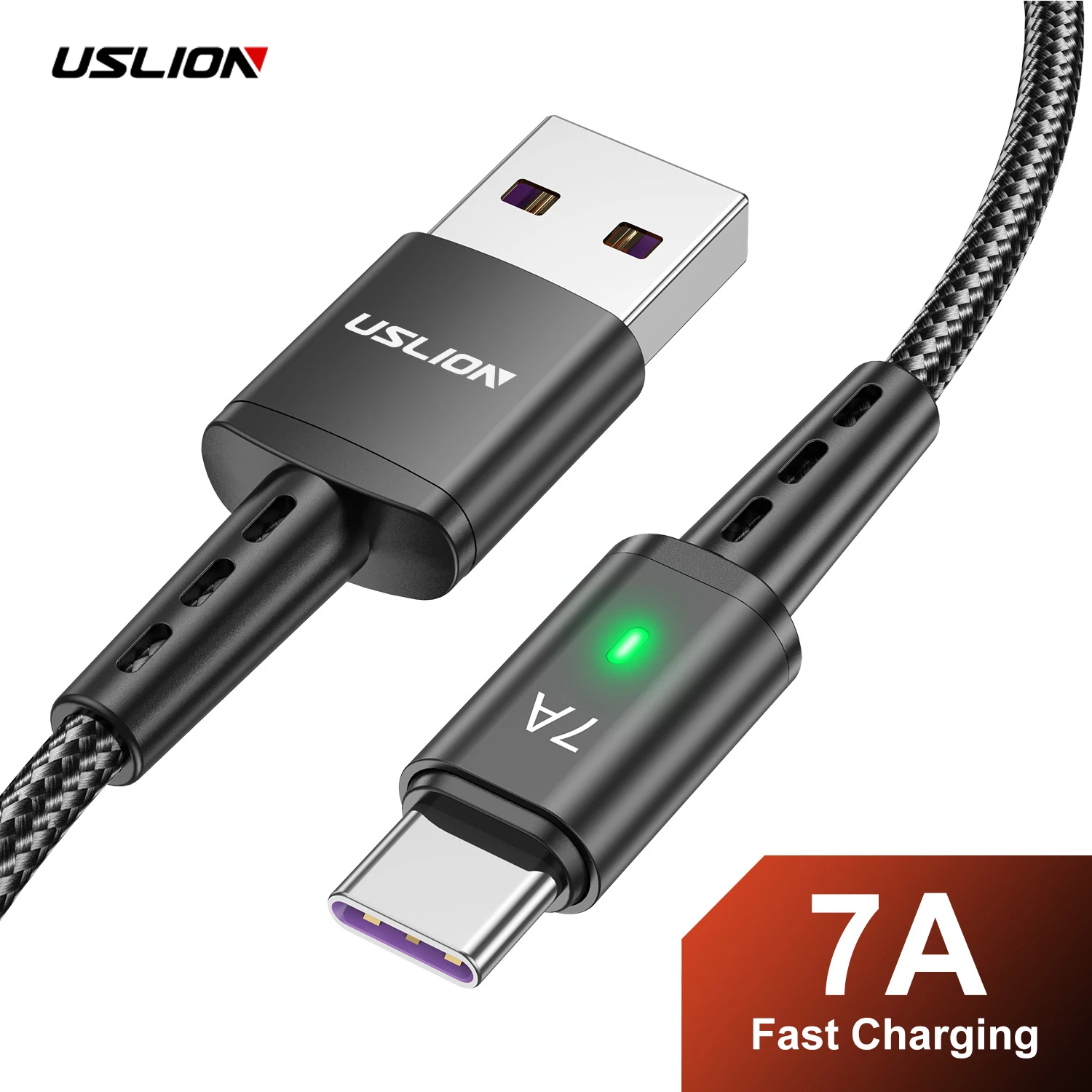 USLION 7A Type C Cable QC 3.0 USB C Fast Charging Data Wire Cord For Xiaomi 14 13 12 Pro Redmi Huawei Samsung Oneplus 11 Poco 2M