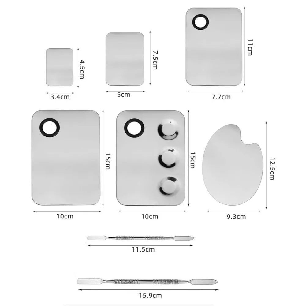 ビューティースチール化粧パレットスパチュラ多機能ステンレス鋼メイクアッププレートトレイシルバーファンデーションアイシャドウミキシングツール