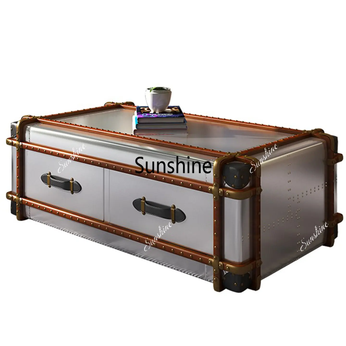 American retro industrial style coffee table metal aluminum leather simple tea table