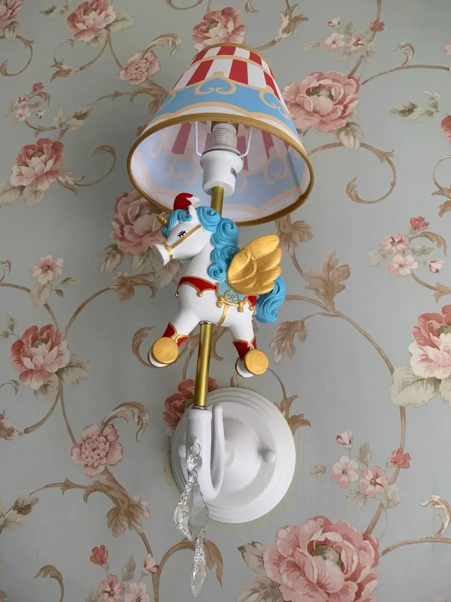 Cartoon Unicorn Wall Lamp Girls Bedroom Children's Bedside Lamp Nordic Simple LED Color Resin Animal Wall Lamp