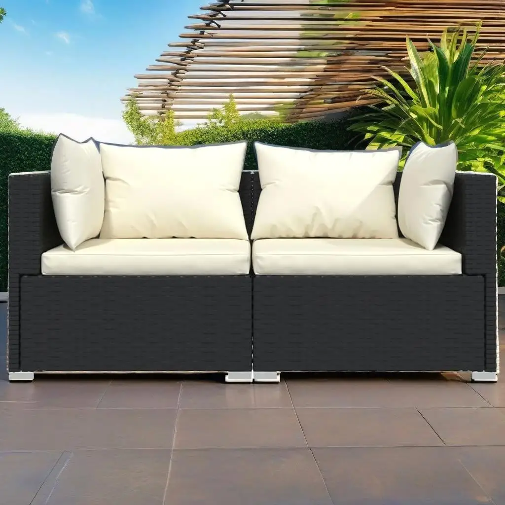 3-Piece Black Poly Rattan Patio Furniture Set with Cushions - Stylish Outdoor Seating