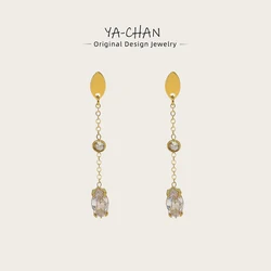 YACHAN Trendy Zircon Stainless Steel Drop Earrings for Women Luxury Exquisite Chic Dangle Earring Charming Jewelry