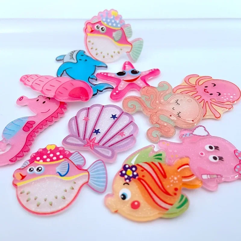 10Pcs Marine Animals Starfish Sharks Shells Resin Flatback Cabochon Scrapbook Ornament Hairclips Embellishments Accessories