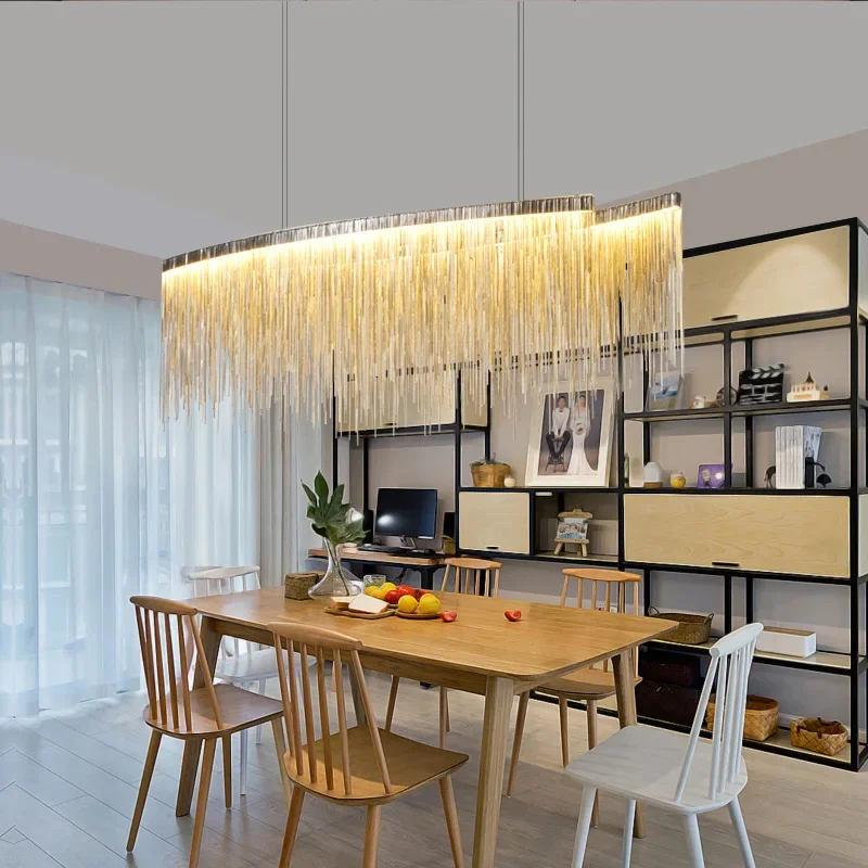 Modern Led Pendant Light Aluminum Chain Meteor Shower light For Hotel Hall Restaurant Dining Room Silver Create Hanging Lamp