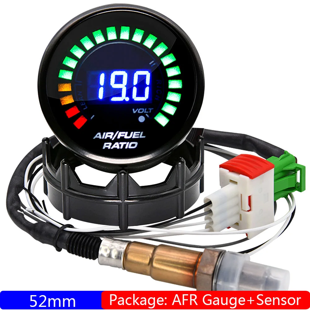 

52mm Air Fuel Ratio Gauge Digital AFR Display Narrowband O2 Oxygen Sensor 0258006028 Smoked Car Gauge for Gasoline Car 12V