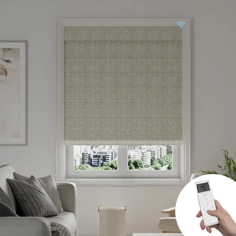 Allbright Smart Electric Roman Blinds Wireless Blackout Curtain High End Motorized Window Shade for Home Office Automation