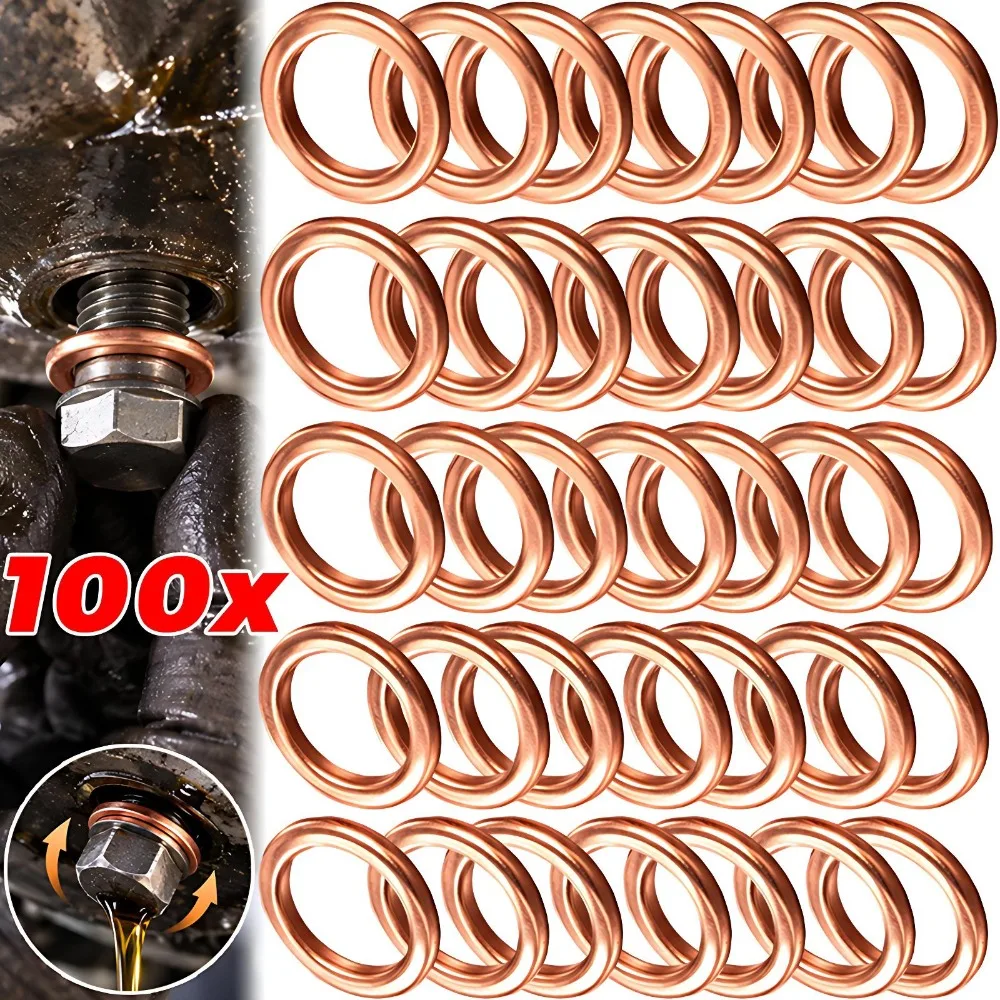 Car Oil Drain Plug Gaskets Pure Copper Auto Engine Maintenance Sump Bolt Washer Sealing Ring 14mm/ 16mm for VW Golf Passat Audi