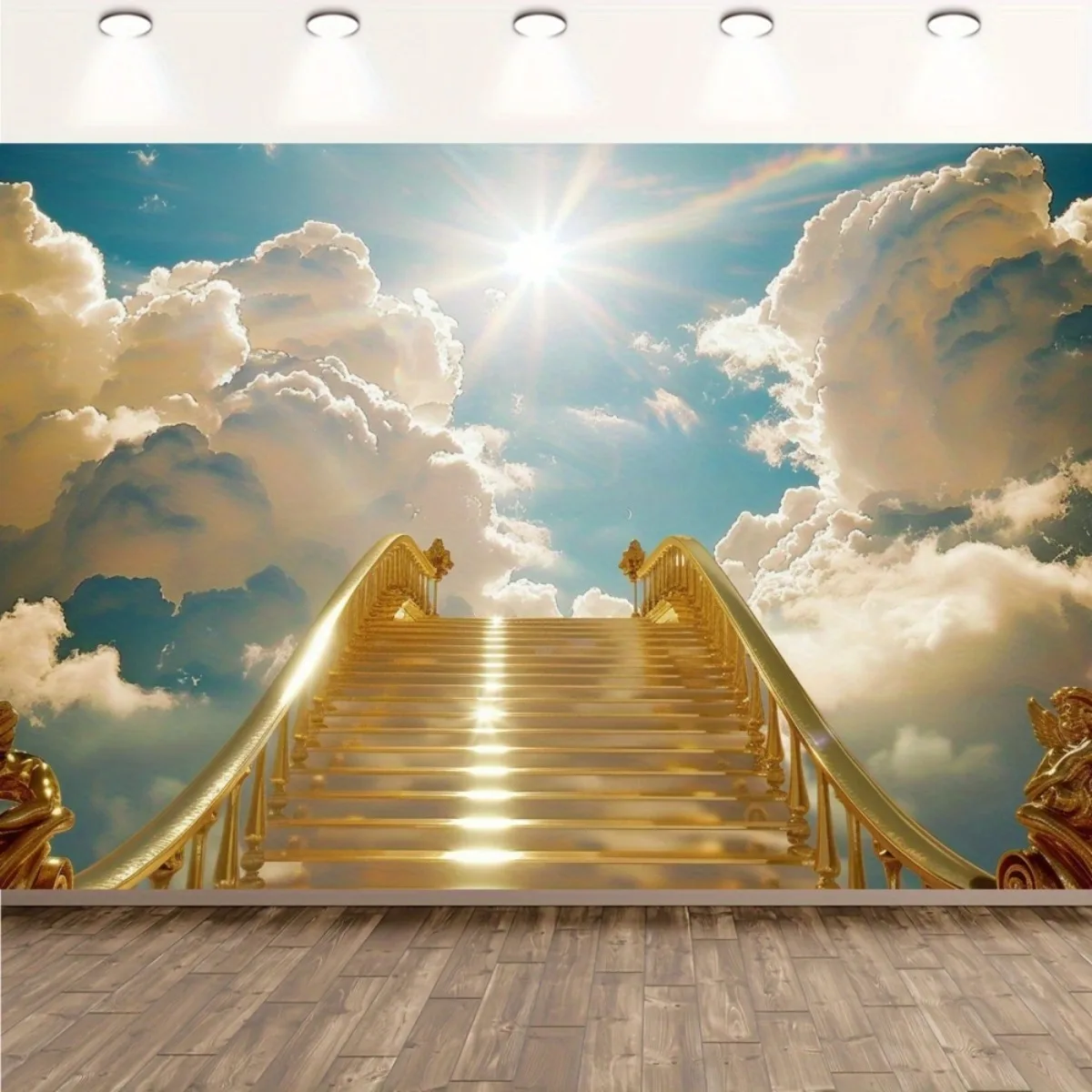 2D Flat Surface, Top Pick 1 Piece Divine Staircase Photography Backdrop – Heavenly Clouds and Holy Paradise Steps, Backdrop Banner for Weddings, Portrait Photos and Parties