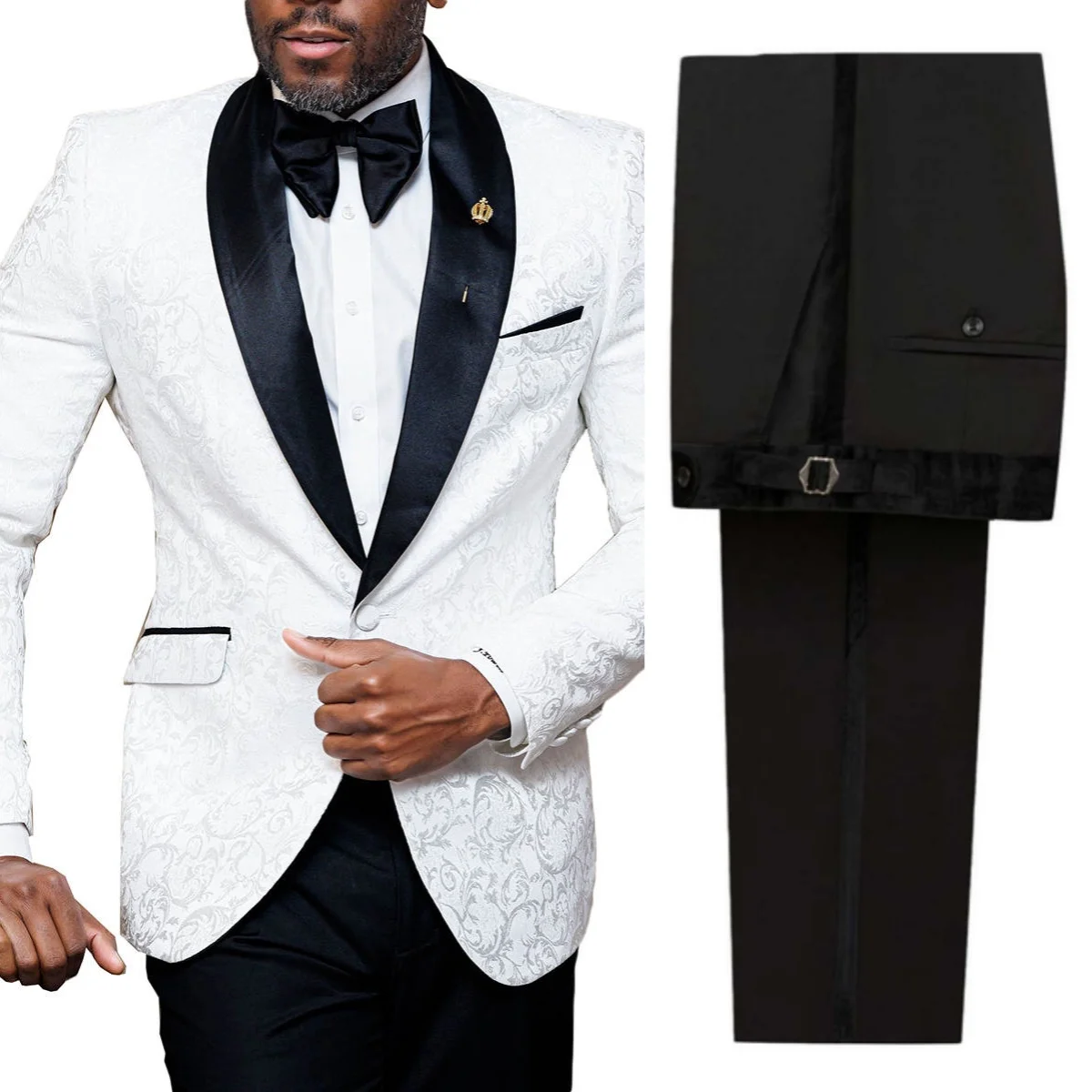 Gorgeous Man Tuxedos Jacquard 2 Piece Slim Fit Wedding Suit Elegant Shawl Lapel One Button Evening Groom For Party Customized