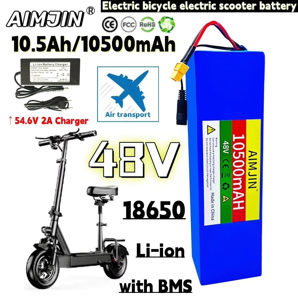 

48V 10.5Ah/10500mAh 1000W 13S3P 18650 Li-ion Rechargeable battery pack suitable for 54.6V with BMS+54.6v 2a charger