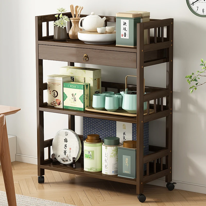 

Tea table edge cabinet, tea storage and storage rack, living room, multi-layer small Bogu rack, tea room, mobile storage cabinet