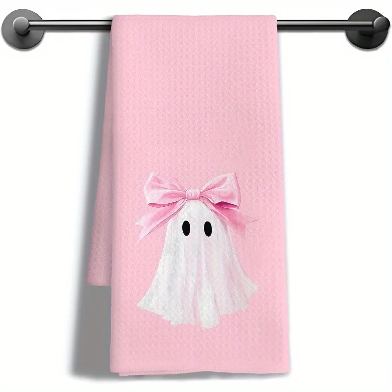 1 pink Halloween kitchen towel, college bow dishcloth, for home decoration