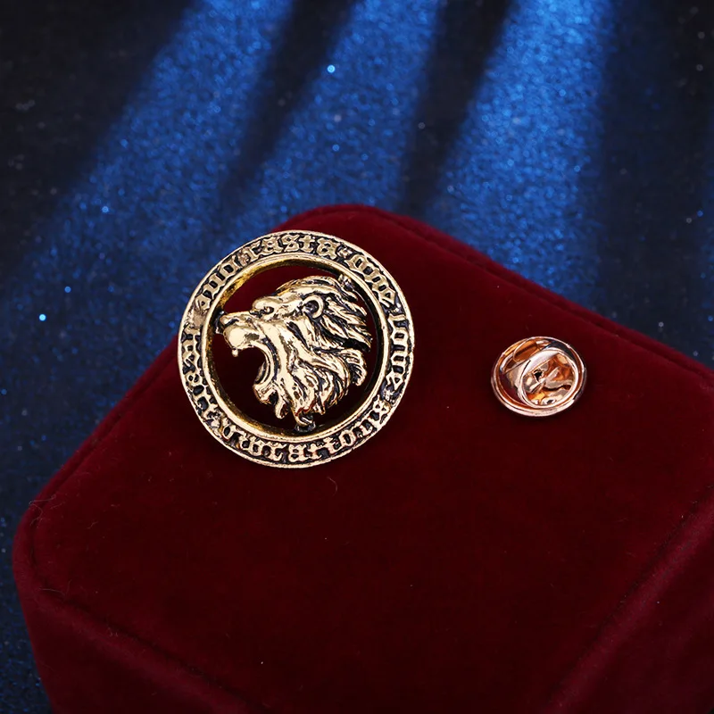 Vintage Löwenkopf Broschen Runde Tier Anstecknadeln für Männer Anzug Hemd Kragen Abzeichen Luxulry Schmuck Accessoires Geschenke – Detail 2